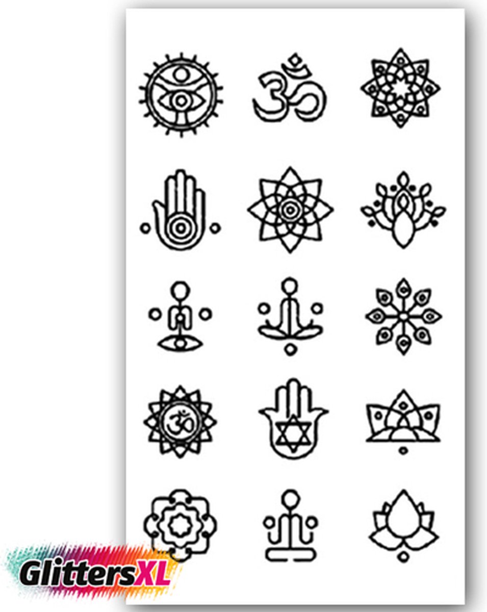 GlittersXL - Temporary Tattoo Religie (11x6cm) [Neptattoo - Tijdelijke tatoeage - Nep Fake Tattoos - Water overdraagbare festival sticker henna outfit tattoo - Glitter tattoo - Volwassenen Kinderen Jongen Meisje]